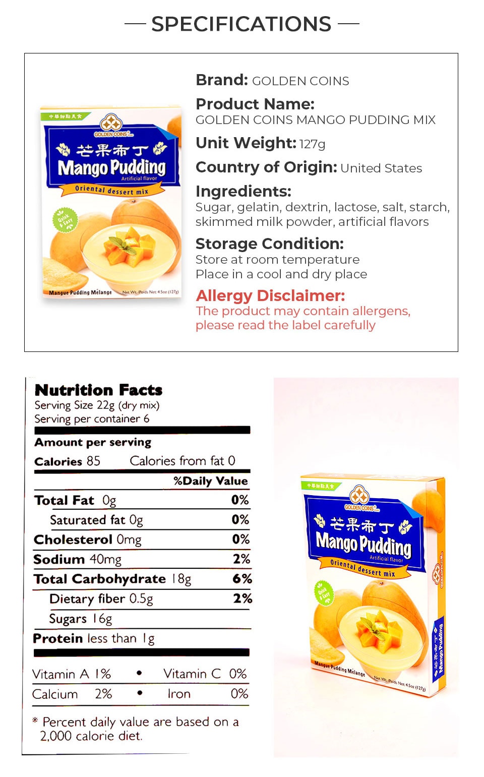 G/Coin Mango Pudding Mix 4.2oz ｜ 大統華超級市場