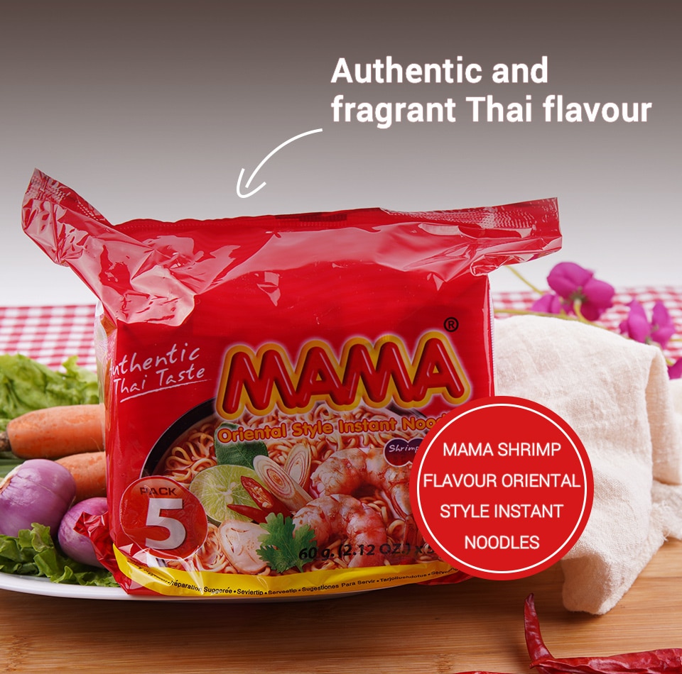 Mama Tom Yum Shrimp Instant Noodles (60gx5) ｜ T&T Supermarché