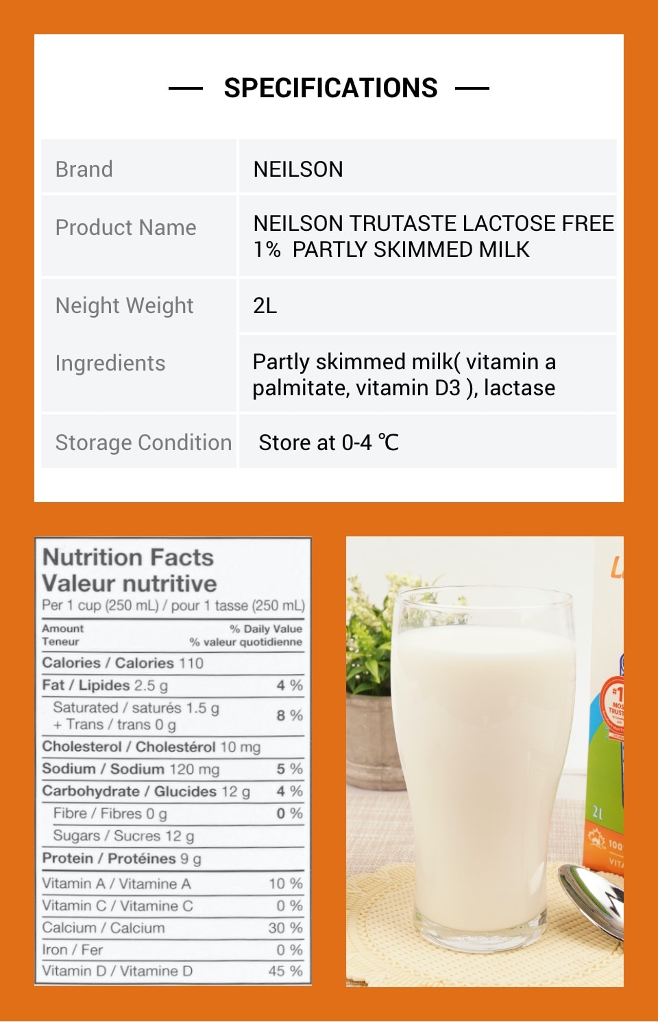 Neilson Trutaste Lactose Free 1% Partly Skimmed Milk (2L) | T&T