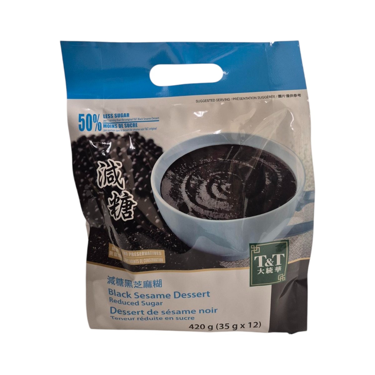 T&T 50% Reduced Sugar Black Sesame Dessert (35gx12) ｜ 大統
