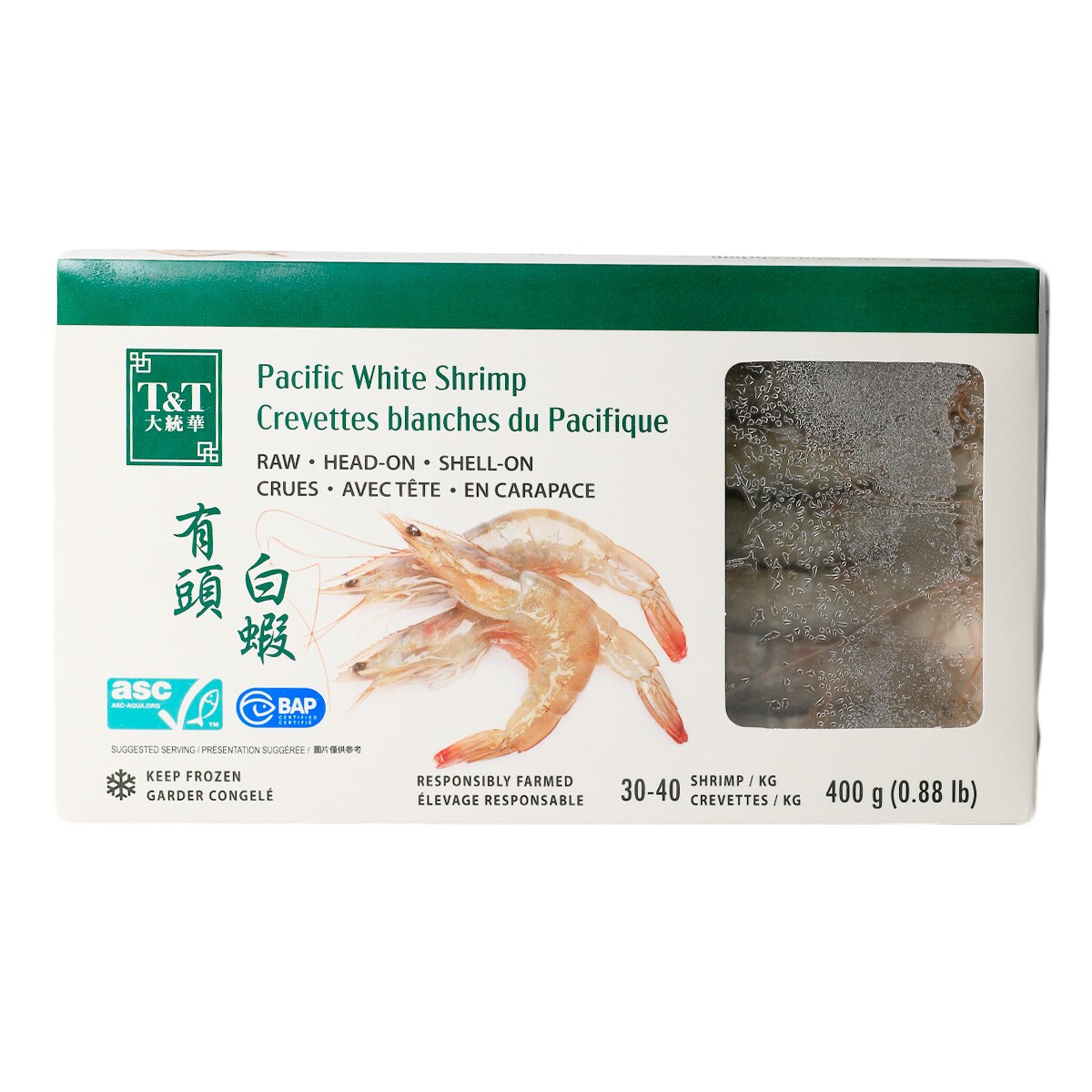 T&T Pacific White Shrimp Raw Hoso 30/40 (400g) | T&T Supermarket