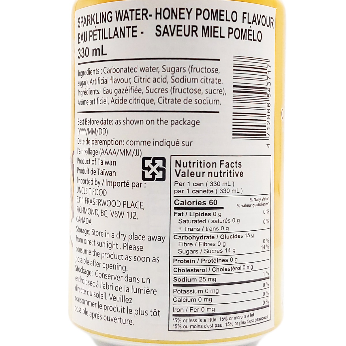 Chiikawa Honey Pomelo Sparkling Water (330mL) ｜ 大统华超级市场