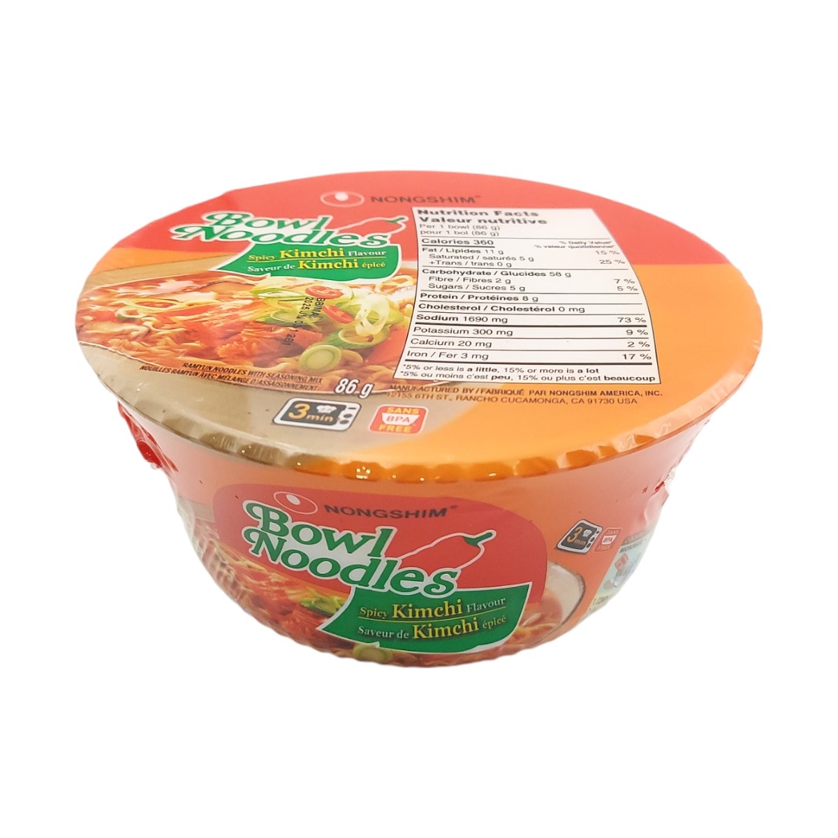 Nong Shim Kimchi flavour Bowl Noodle Soup (86g) ｜ T&T