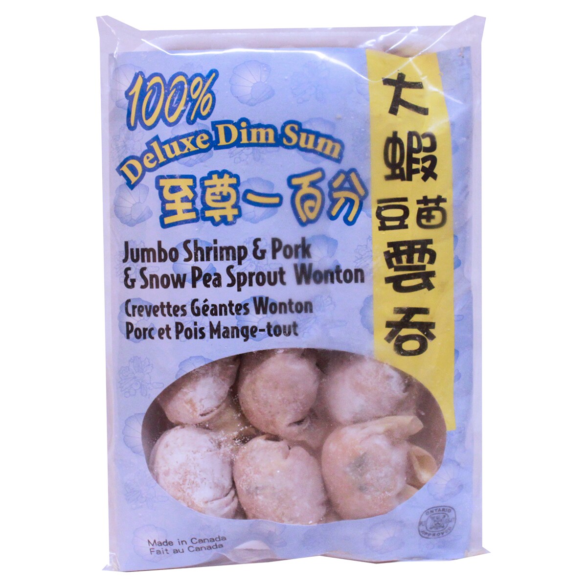 100% Deluxe Dim Sum Jumbo Shrimp, Pork & Snow Pea Sprout Wontons