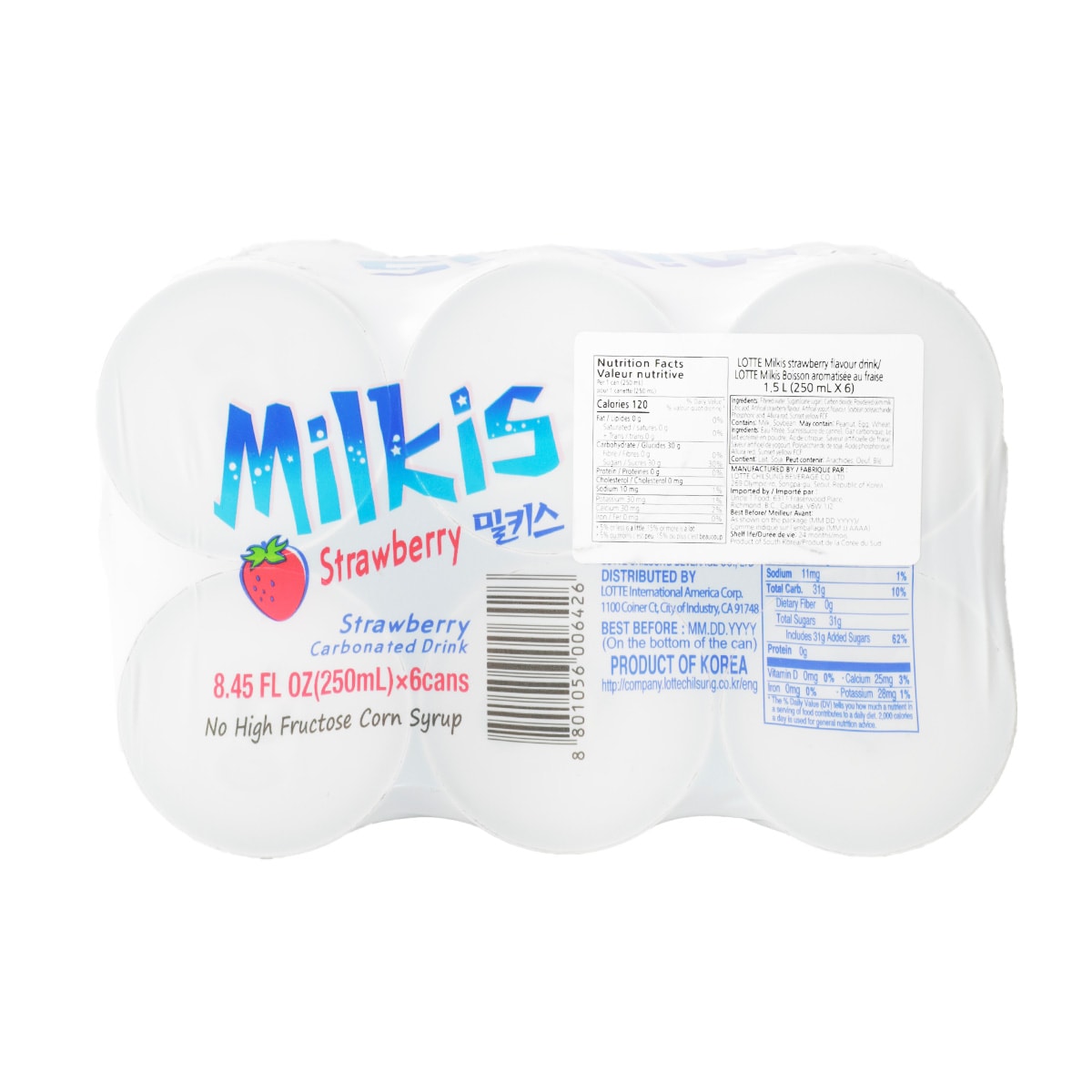 Lotte Strawberry Milkis (250mlx6) ｜ 大統華超級市場