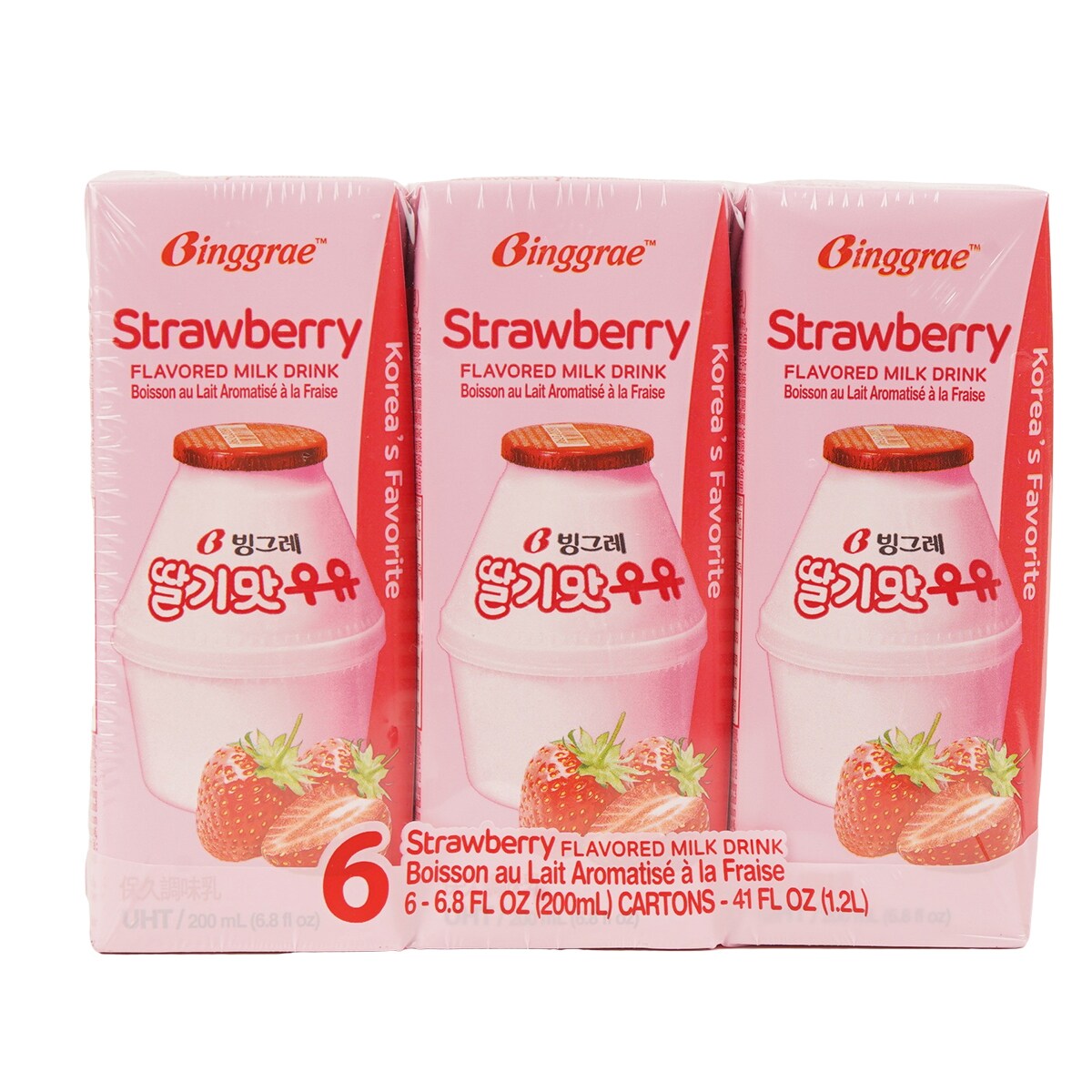 Binggrae Strawberry-Flavoured Milk Drink (6x200mL) ｜ 大统华超级市场