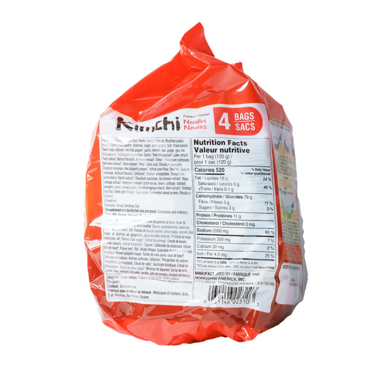 Nongshim Kimchi Noodles Seasoned with Real Kimchi (120gx4