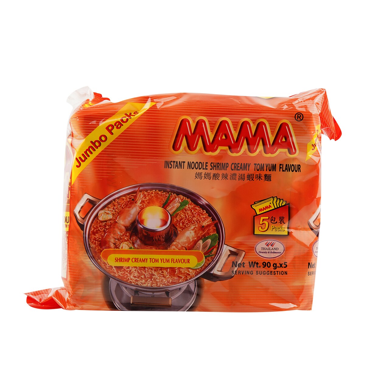 Mama Shrimp Creamy Tom Yum Jumbo Instant Noodles (90gx5) ｜ 大統華