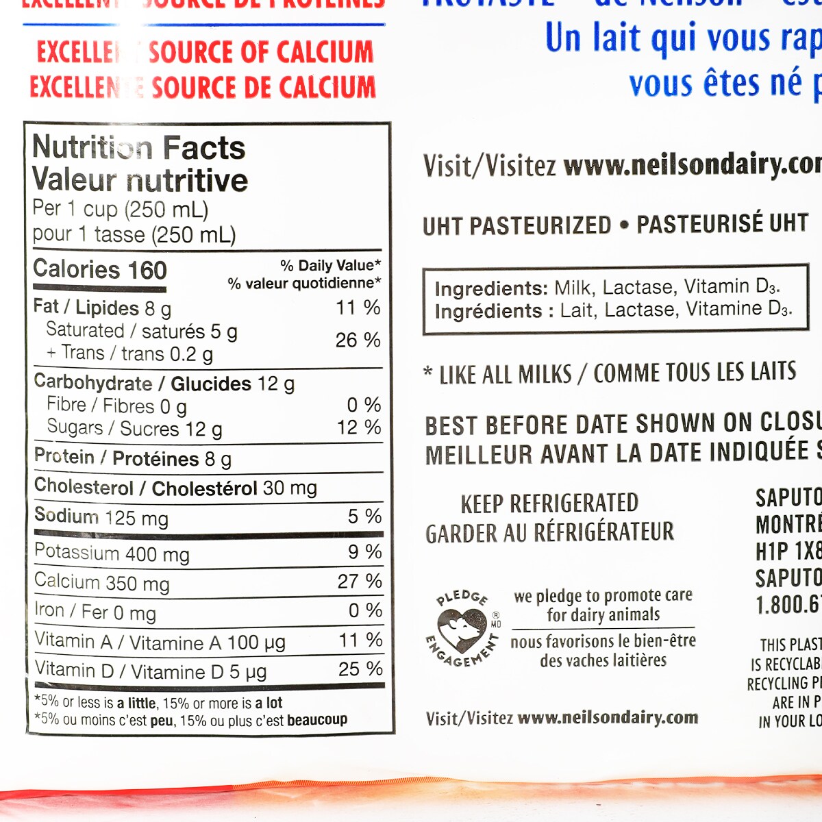 Neilson Trutaste Lactose Free 3.25% Homogenized Milk (4L) ｜ 大统