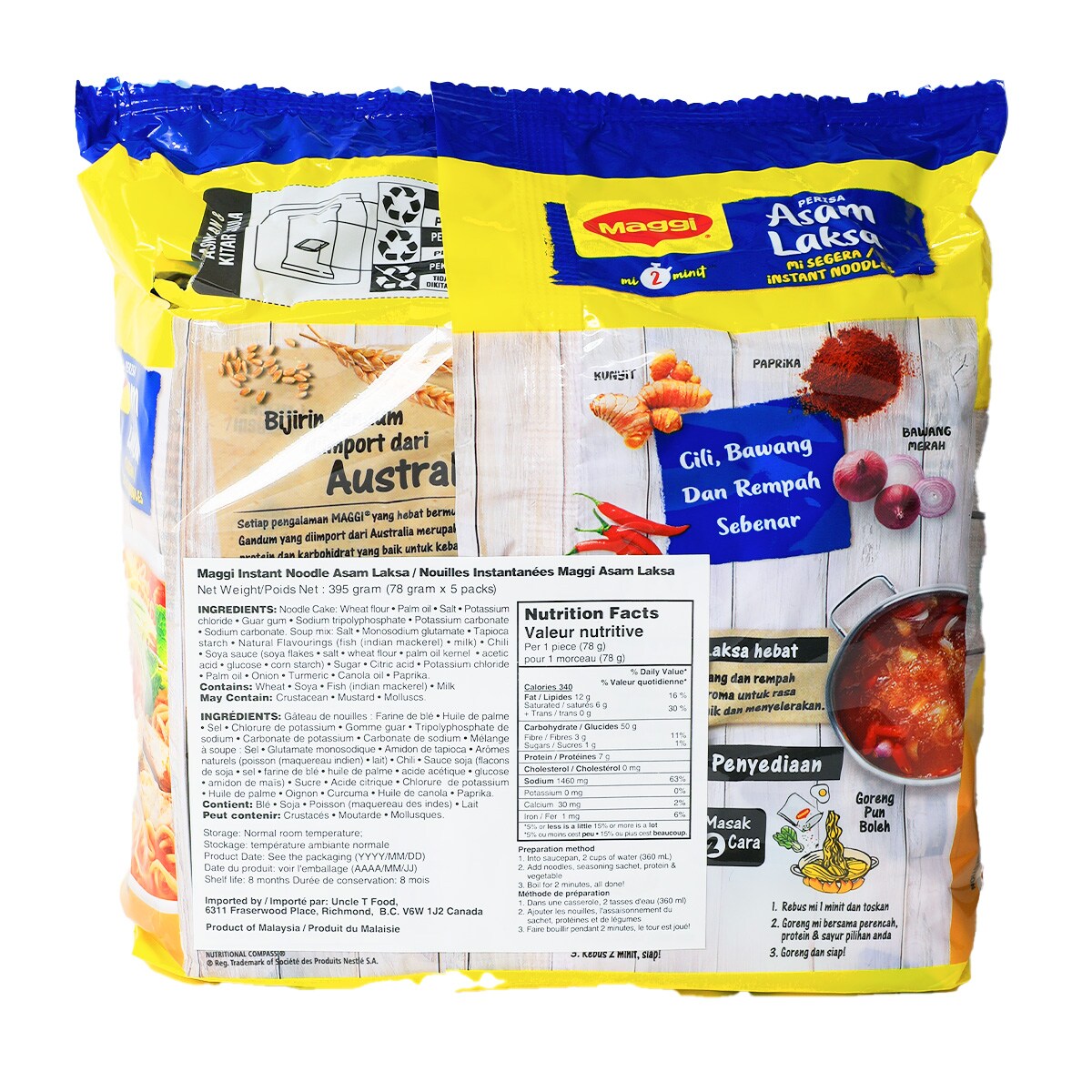 Maggi Asam Laksa Two-Minute Noodle (5x78g) ｜ 大統華超級市場