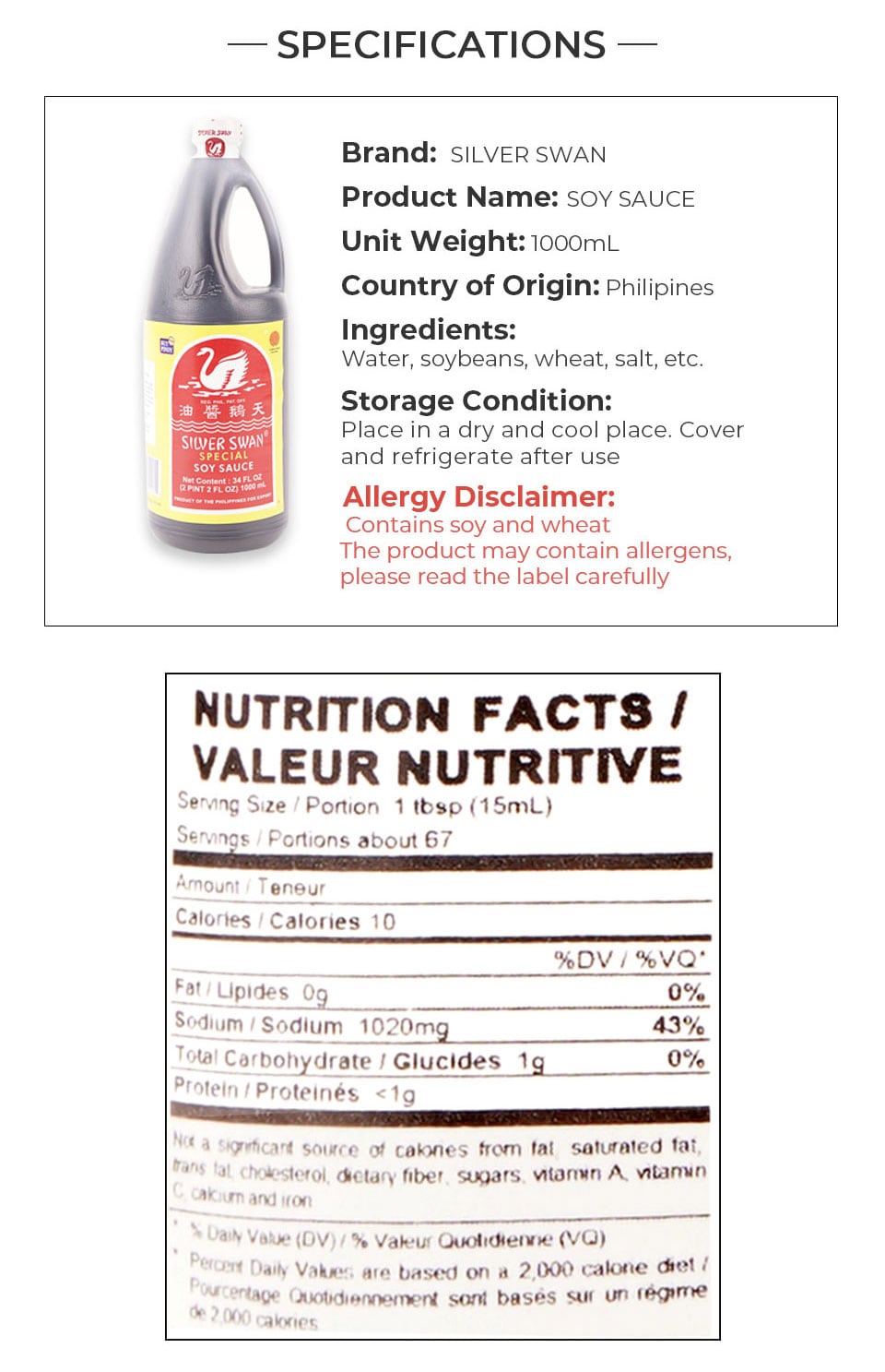 Silver Swan Soy Sauce 1000ml T&T Supermarket