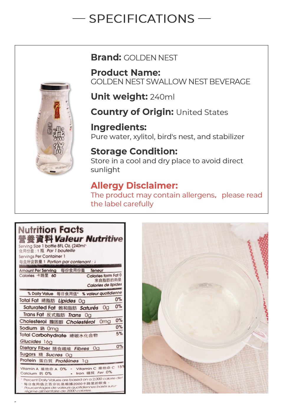 Golden Nest Swallow Nest Beverage 240ml T&T Supermarket