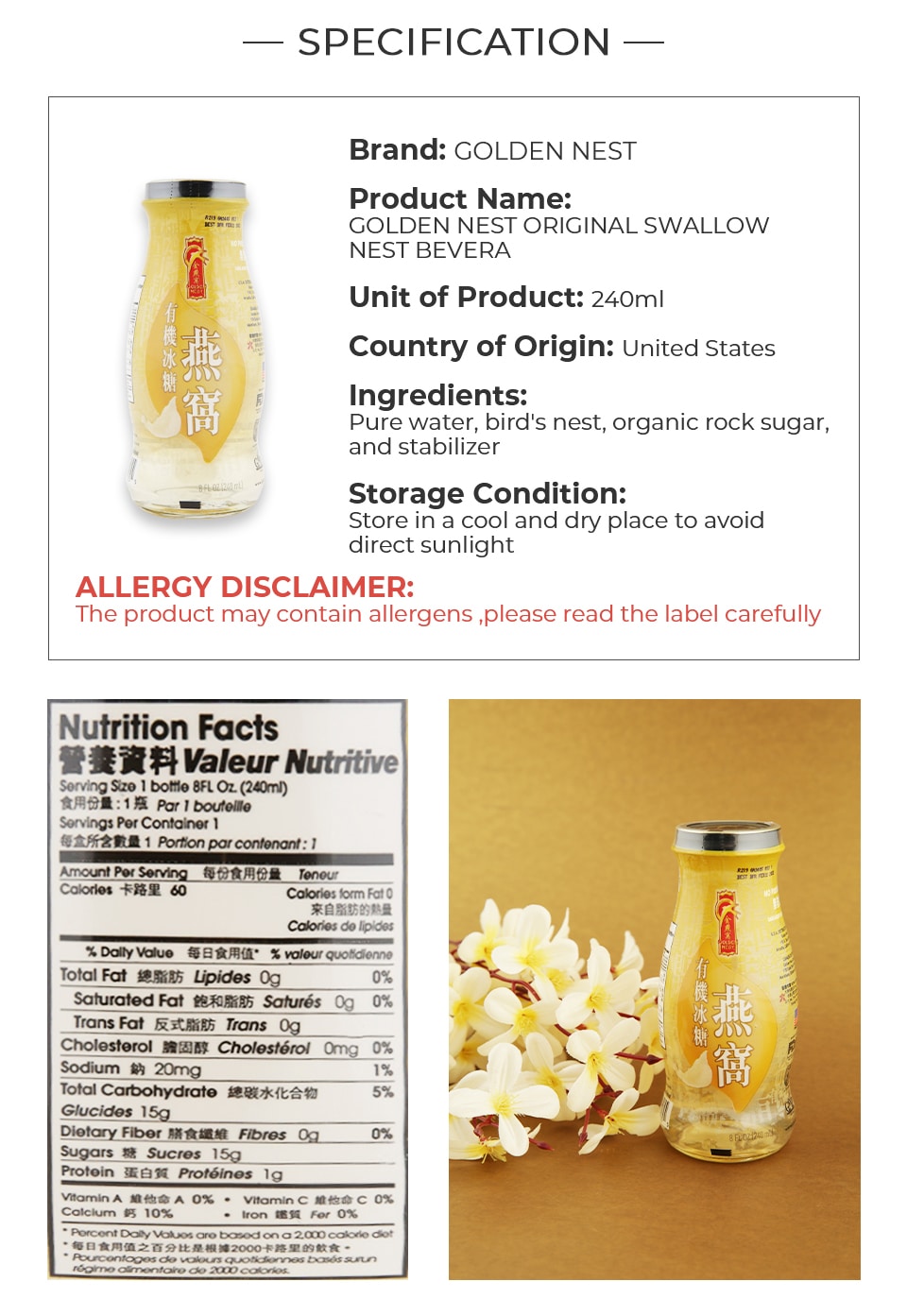 Golden Nest Organic Swallow Nest Drink 240ml T&T Supermarket