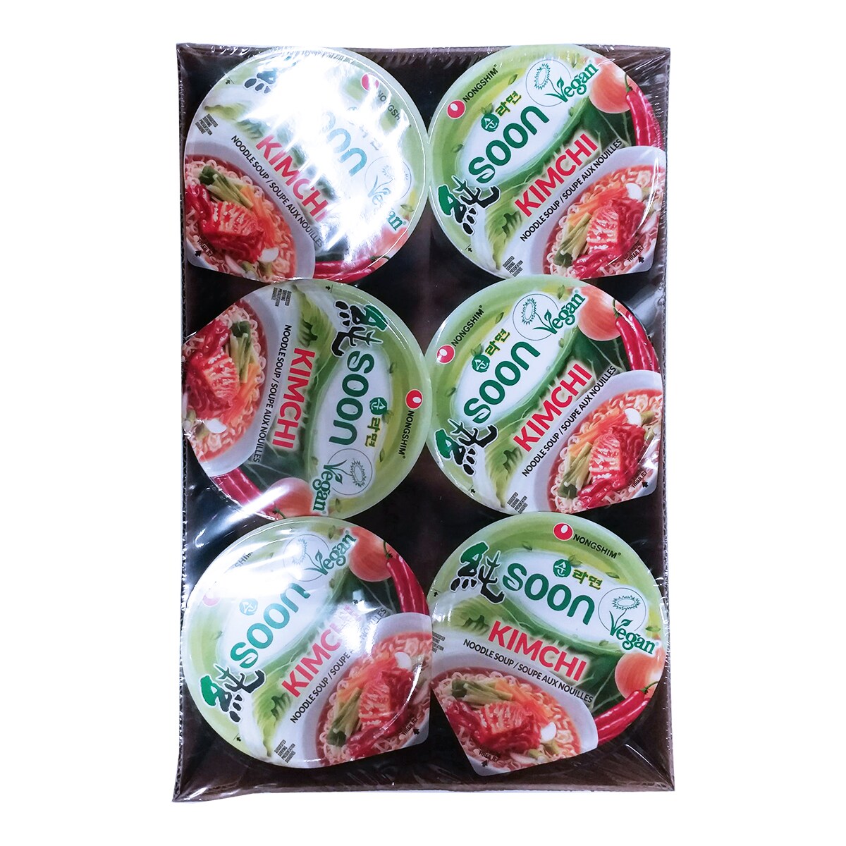 Nongshim Soon Kimchi Vegan Cup Noodles (75gx6) ｜ 大统华超级市场